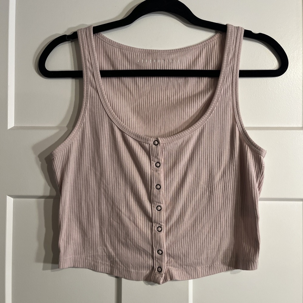 Aeropostale Womens Pink Ribbed Button Front Cropped Tank Top Size Large
